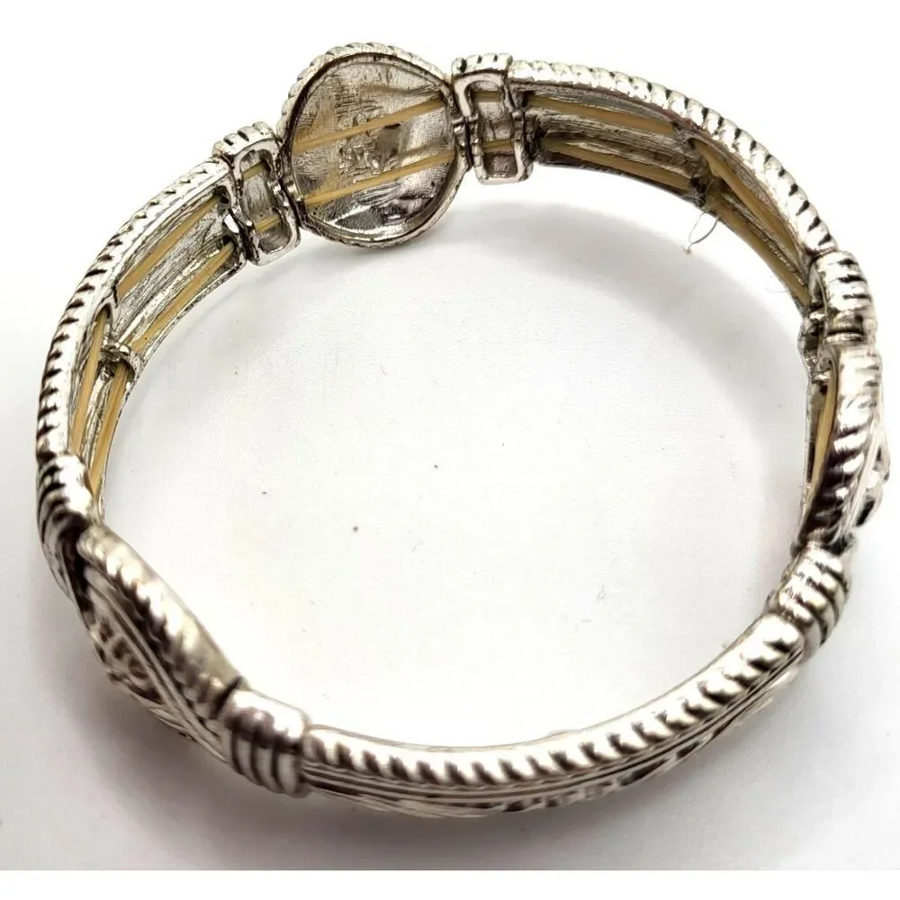 Western Southwestern Silver tone Embossed Bracelet 7in